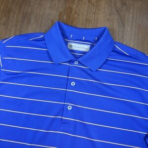 Donald Ross Short Sleeve Golf Polo Shirt Mens L Blue Striped Logo Performance